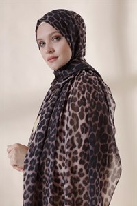 Haute Couture Dantel Şal-Leopar Siyah